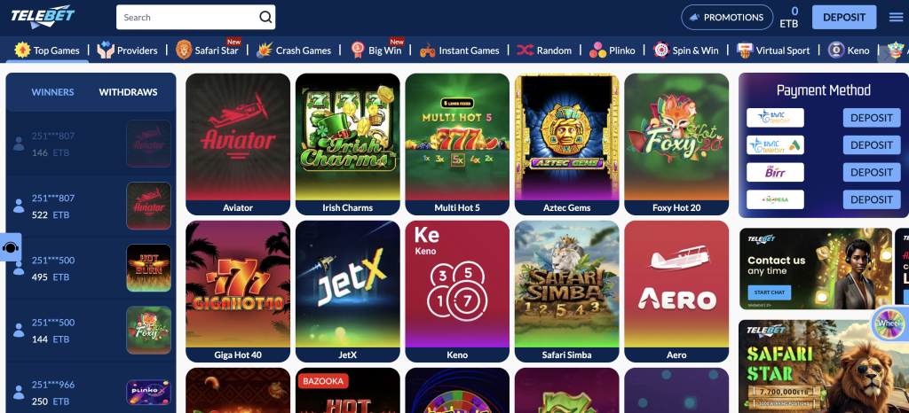 Telebet Casino Home Page