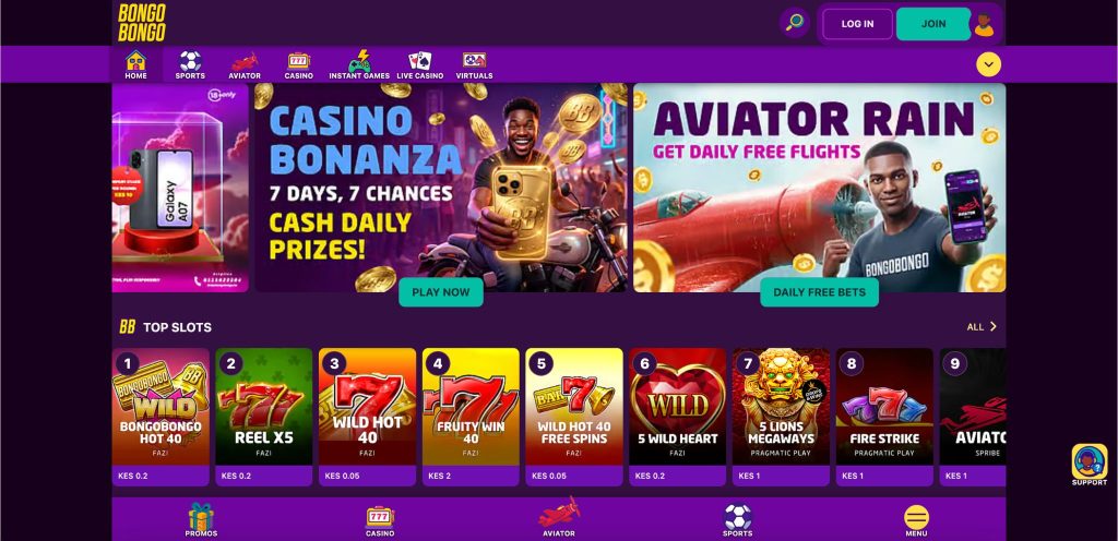 BongoBongo Casino homepage interface